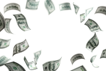 Floating of dollar bill on white