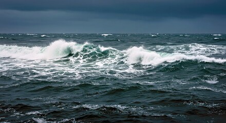 Fototapeta premium Stormy Sea Waves High Detail Water Motion White Foam
