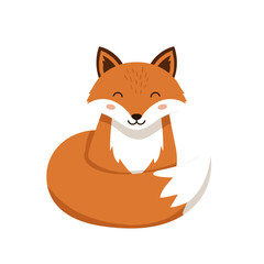 Obraz premium Cheerful Cartoon Fox Sitting Fluffy Tail Happy Expression.