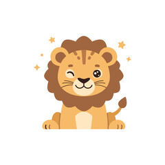 Fototapeta premium Cartoon Lion Winking with Stars a Cute and Playful Feline Character.