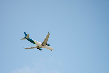 Airplane on Final Approach Under Clear Skies