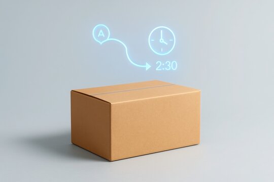 Cardboard box with holographic delivery tracking concept representing modern logistics and smart shipping solutions