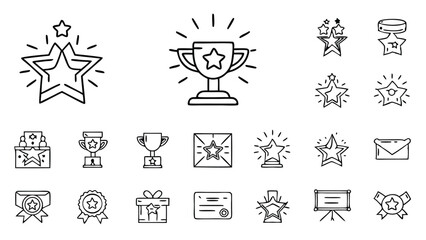 Obraz premium Collection of black and white outline star and award icons representing achievement and recognition