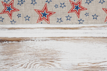 Retro USA red and blue stars banner on wood American background