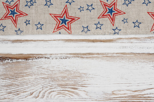 Retro USA red and blue stars banner on wood American background