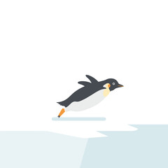 Fototapeta premium Cartoon Emperor Penguin Leaping from Iceberg with Streamlined Body Shape.