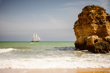 Golden Cliffs and Beaches on Sao Rafael beach, Portugal