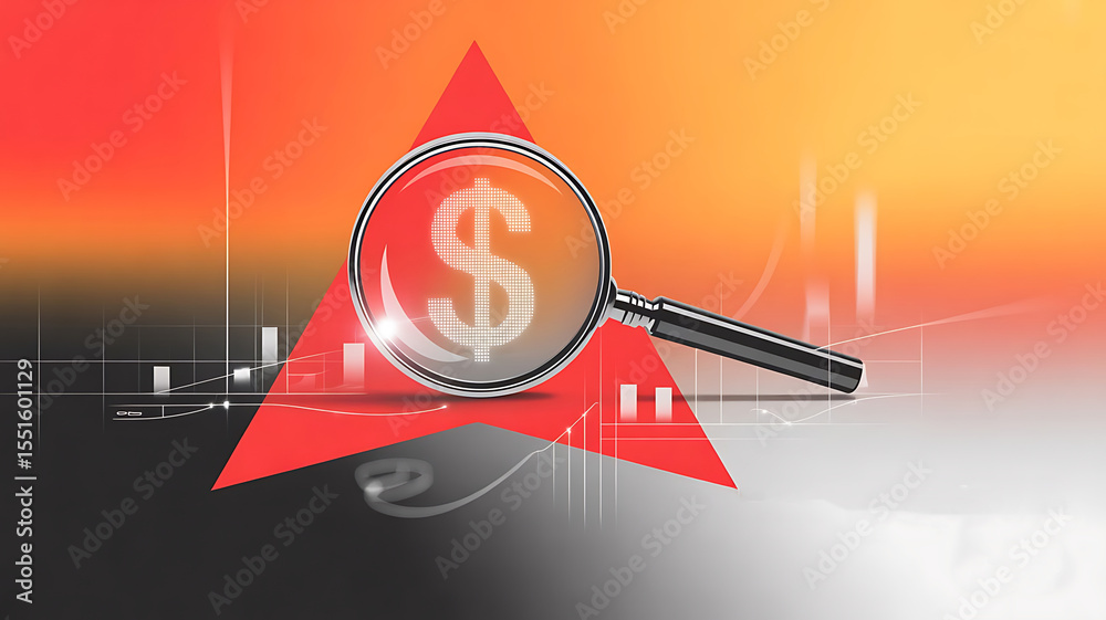 Fototapete a highly detailed magnifying glass hovering over a vibrant digital dollar symbol composed of glowing