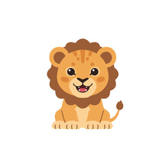 Obraz premium Adorable Cartoon Lion Cub with Rosy Cheeks and a Playful Grin.