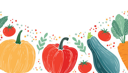 Set of abstract art poster in vegetables. Modern print with hand drawn red peppers or paprika, pumpkin, tomato, zucchini or vegetable marrow. Vector trendy illustration for card,harvest, menu, poster,