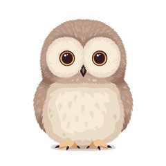 Adorable Baby Owl with Large Eyes Front View Illustration.