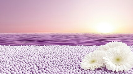 Two white flowers on a purple background with a dotted geometric pattern for a nature-inspired design