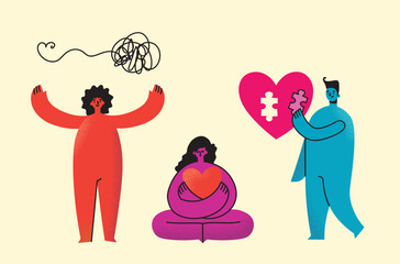 Take care of your body, take care of your health and mind. Increase awareness of mental health. Mental Health Awareness Month. Control, Prevention campaign and protection.