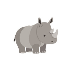 Obraz premium Adorable Cartoon Rhino Illustration: Grey Baby Rhino with Three Horns.