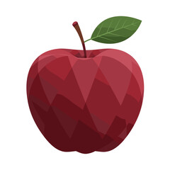 Geometric Red Apple with Green Leaf and Brown Stem Illustration.