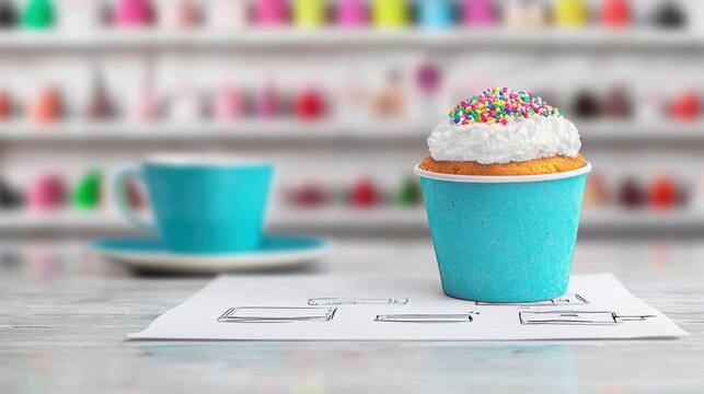 Cupcake with sprinkles and double exposure of technology theme illustration on work surface - Powered by Adobe