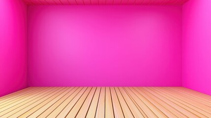 Empty pink room with wooden floor and wooden table in a pastel kitchen setting