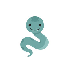 Friendly Cartoon Snake with Smiling Face and Teal Body.