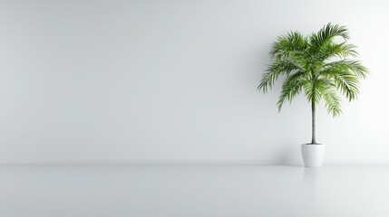 Potted palm tree in a minimalistic white room showcasing modern home decor style