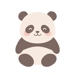 Fototapeta premium Adorable Cartoon Panda Bear Sitting Smiling Blush Cheeks.