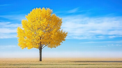 Lone tree in a foggy field with reflections in the morning light