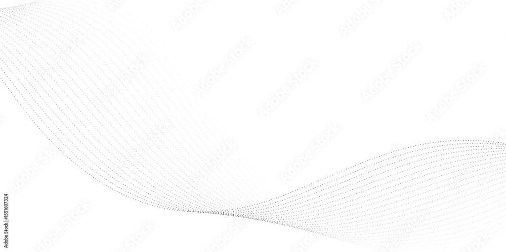 Poster abstract flowing dots particles wave curved lines on transparent background. black halftone gradient