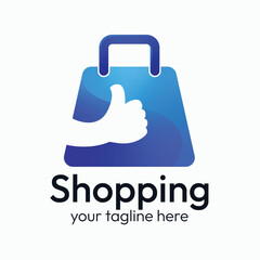 Fototapeta premium Modern Blue Shopping Bag with Thumbs Up Primary Logo: Representing Excellent Online Retail, Customer Satisfaction, and Positive E-commerce Experiences