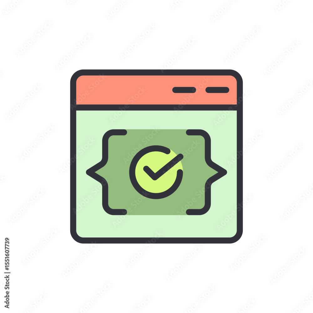 Poster successful code verification symbol displayed on browser window icon