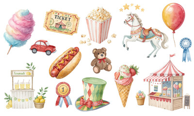 Watercolor Carnival Clipart  Fun Fair and Amusement Park Collection