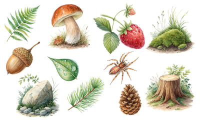 Watercolor Forest Nature Clipart  Woodland Elements Collection