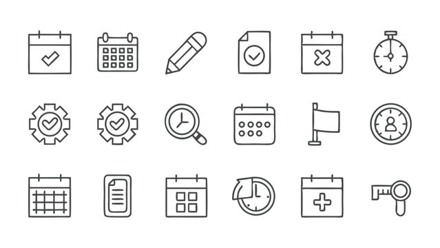 Outline icons representing scheduling, time management, and productivity tools in a simple linear style