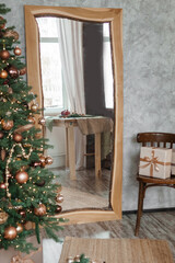 Christmas tree design decorations. The concept of celebrating New Year and Christmas.