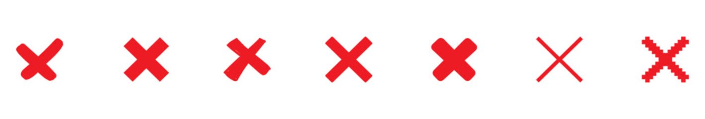Red wrong mark. Red cross x vector icon. No wrong symbol. Delete, vote sign. Graphic design element set on white background. Vector illustration.