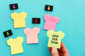 Top view image of colorful notes with text - join our team