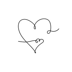 Continuous line drawing of a heart, black and white vector minimalist love concept illustration. Set.