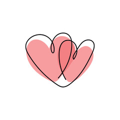 Continuous line drawing of a heart, black and white vector minimalist love concept illustration. Set.