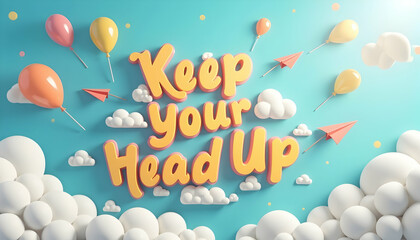 Encouraging Keep Your Head Up Message with Balloons and Clouds