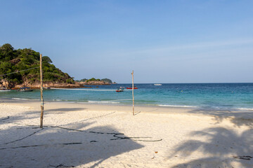 Beautiful tropical beach at Redang island, Malaysia with volleyball net.