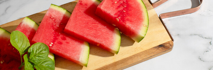 Juicy watermelon slices evoke summer solstice refreshment, vibrant picnic nostalgia, and whimsical...