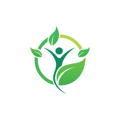 Wellness logo design vector  with human silhouette and green leaf