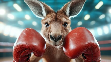 A kangaroo wears boxing gloves, humorously combining the natural with the playful, making an imaginative statement about strength and determination in an unexpected fashion.