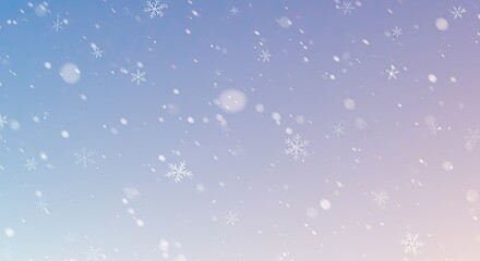 Fototapeta premium Gentle Soft Falling Snowflakes Contrasted Against a Serene Cool Gradient Sky View