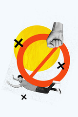 Creative composite sketch design artwork collage of huge sign cross stop discrimination hand...