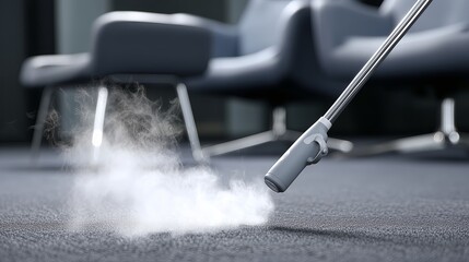 Carpet cleaning process in modern office with steam equipment
