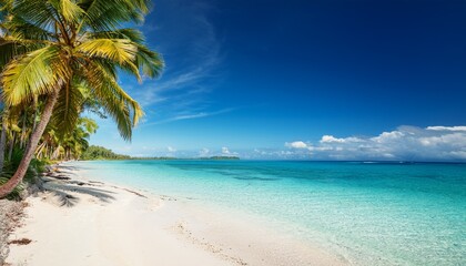 Fototapeta premium vibrant tropical beach scene with palm trees and clear blue water
