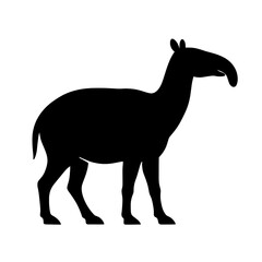 Silhouette of Macrauchenia with Distinctive Trunk-Like Nose Against White Background