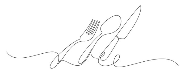 continuous line drawing of cutlery