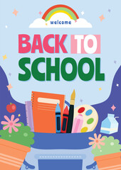 Back To School  Background and template design with school supplies. Vector illustration. 