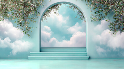 Archway Above the Clouds, A Path to a Secret Realm Blending Greenery and Dreams
