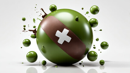 Bandage on green sphere conveys an abstract visual metaphor of healing and care
